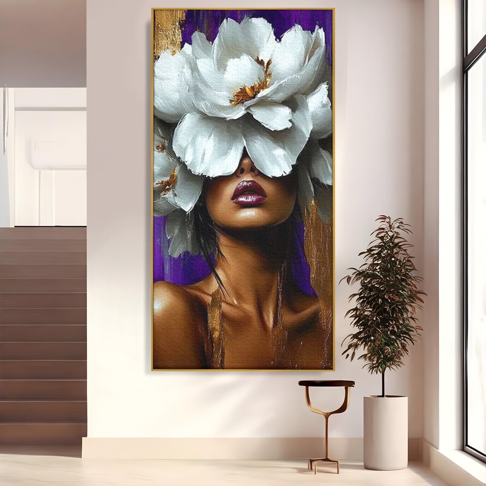 Tablou Canvas Premium LuxCanva® G1012, Aura Florala a Femeii , Petale, Flori, Albe, Puritate, Eleganta, Salbatica, Aura, Regina, Living, Dormitor, Culori vibrante