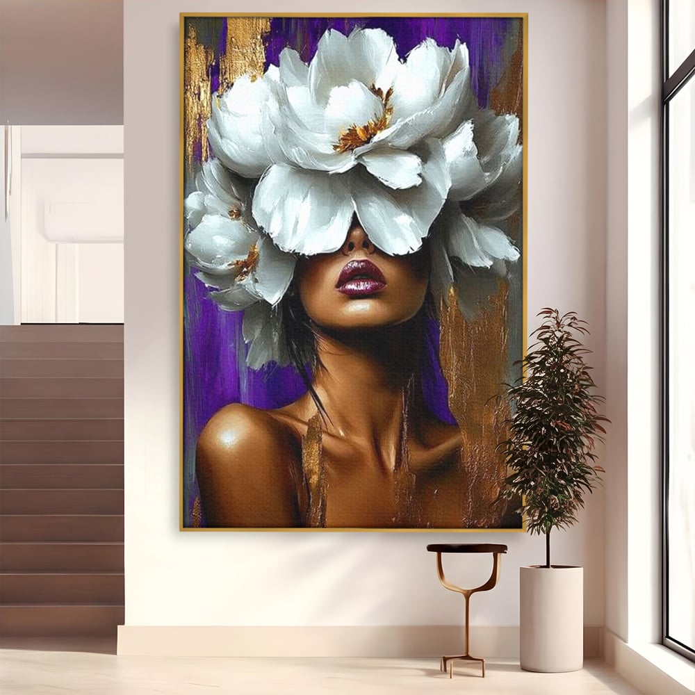 Tablou Canvas Premium LuxCanva® G1012, Aura Florala a Femeii , Petale, Flori, Albe, Puritate, Eleganta, Salbatica, Aura, Regina, Living, Dormitor, Culori vibrante