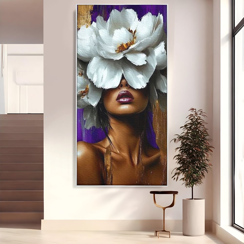 Tablou Canvas Premium LuxCanva® G1012, Aura Florala a Femeii , Petale, Flori, Albe, Puritate, Eleganta, Salbatica, Aura, Regina, Living, Dormitor, Culori vibrante