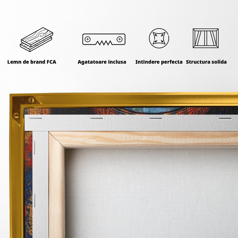 Tablou Canvas Premium LuxCanva® G1013, Frumusete Etnica , Albastru, Aur, Azur, Tribal, Feminism, Printesa, Living, Dormitor, Culori vibrante