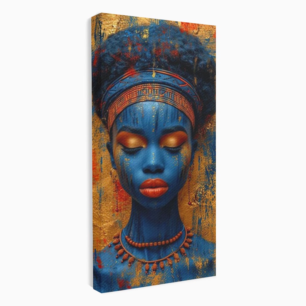 Tablou Canvas Premium LuxCanva® G1013, Frumusete Etnica , Albastru, Aur, Azur, Tribal, Feminism, Printesa, Living, Dormitor, Culori vibrante