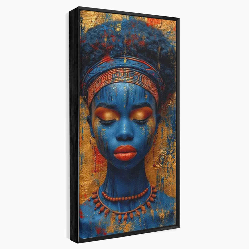 Tablou Canvas Premium LuxCanva® G1013, Frumusete Etnica , Albastru, Aur, Azur, Tribal, Feminism, Printesa, Living, Dormitor, Culori vibrante