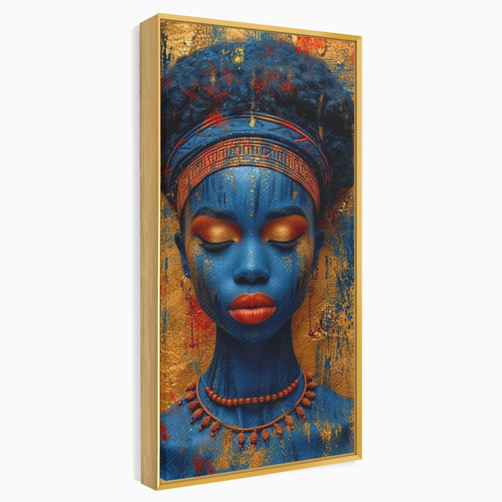 Tablou Canvas Premium LuxCanva® G1013, Frumusete Etnica , Albastru, Aur, Azur, Tribal, Feminism, Printesa, Living, Dormitor, Culori vibrante