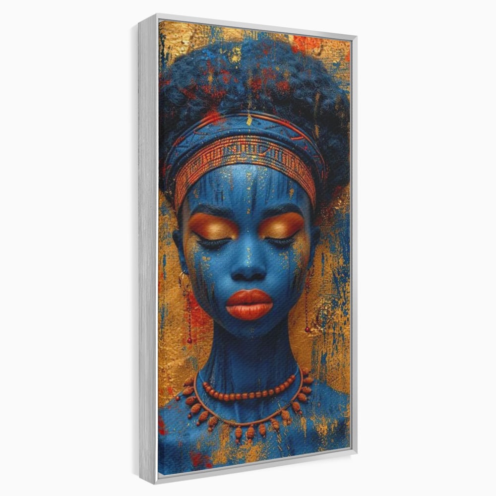 Tablou Canvas Premium LuxCanva® G1013, Frumusete Etnica , Albastru, Aur, Azur, Tribal, Feminism, Printesa, Living, Dormitor, Culori vibrante