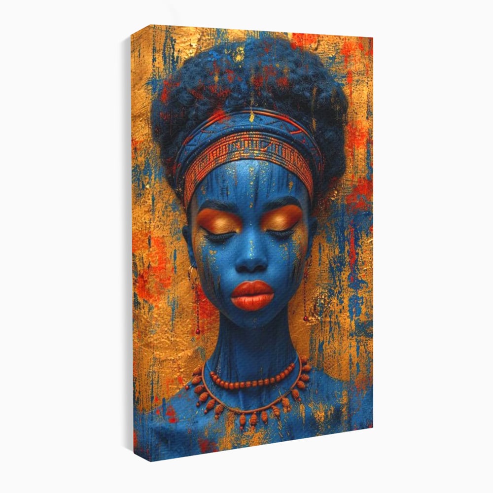 Tablou Canvas Premium LuxCanva® G1013, Frumusete Etnica , Albastru, Aur, Azur, Tribal, Feminism, Printesa, Living, Dormitor, Culori vibrante