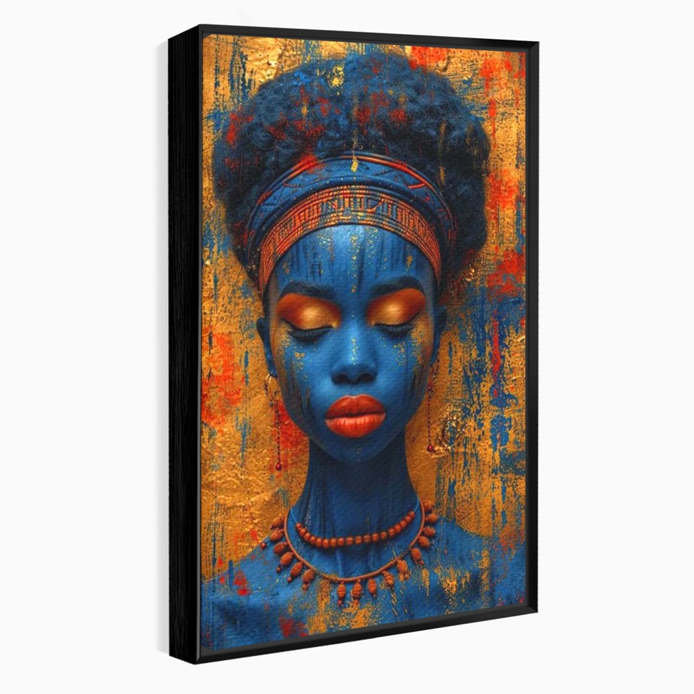 Tablou Canvas Premium LuxCanva® G1013, Frumusete Etnica , Albastru, Aur, Azur, Tribal, Feminism, Printesa, Living, Dormitor, Culori vibrante