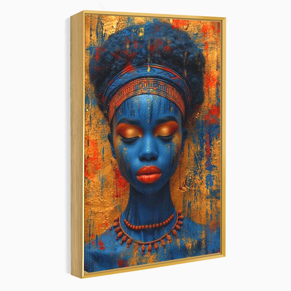 Tablou Canvas Premium LuxCanva® G1013, Frumusete Etnica , Albastru, Aur, Azur, Tribal, Feminism, Printesa, Living, Dormitor, Culori vibrante