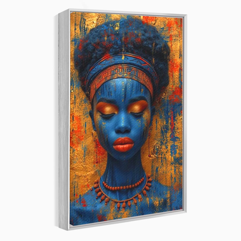 Tablou Canvas Premium LuxCanva® G1013, Frumusete Etnica , Albastru, Aur, Azur, Tribal, Feminism, Printesa, Living, Dormitor, Culori vibrante