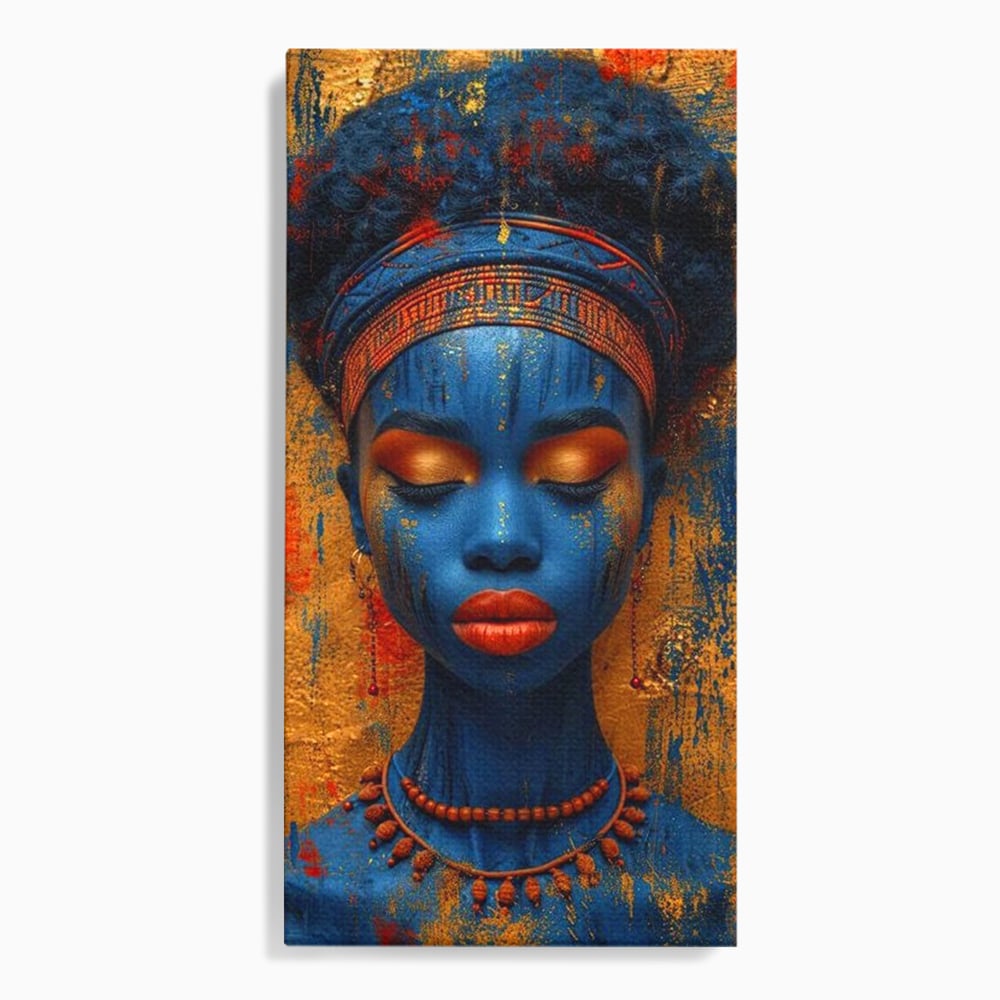 Tablou Canvas Premium LuxCanva® G1013, Frumusete Etnica , Albastru, Aur, Azur, Tribal, Feminism, Printesa, Living, Dormitor, Culori vibrante