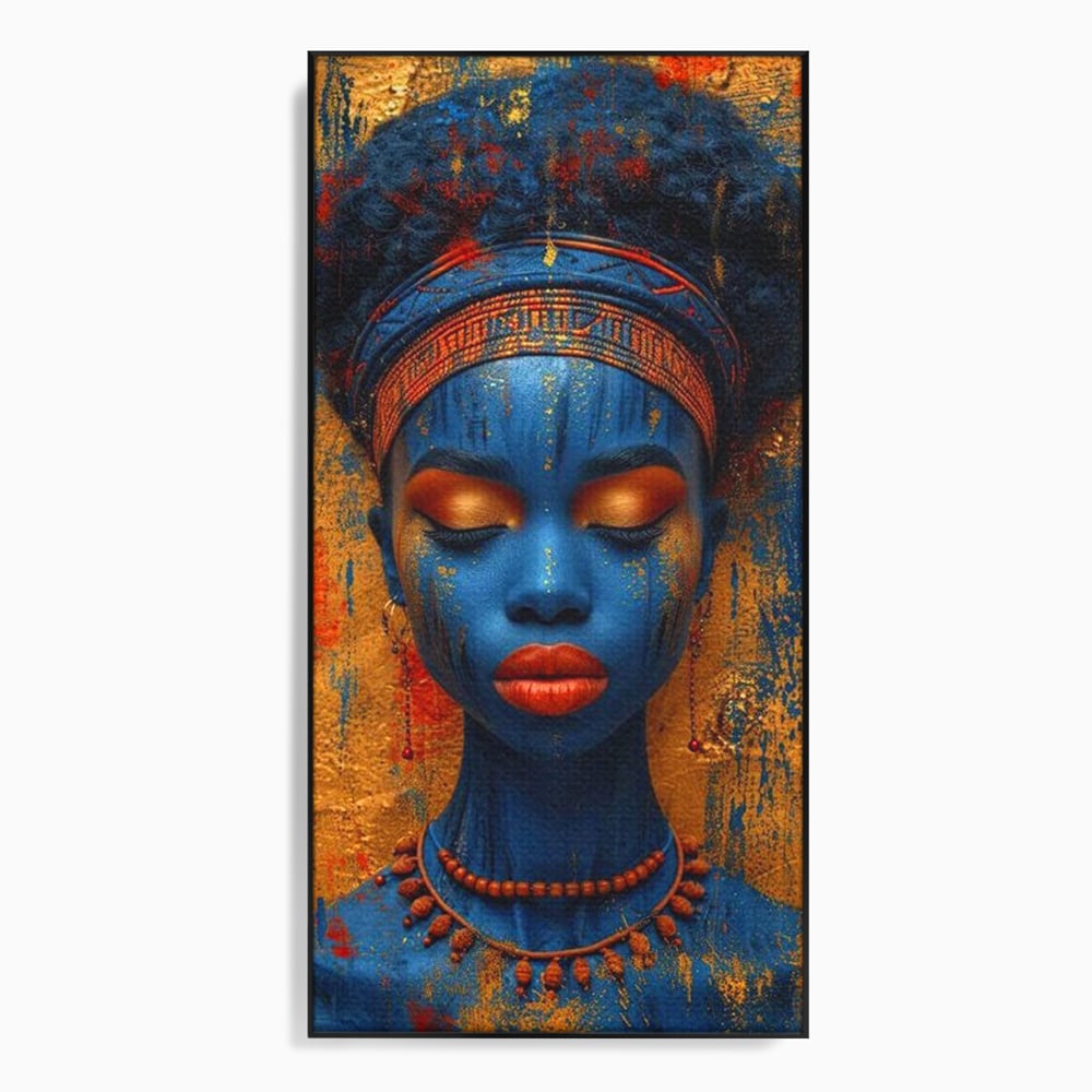 Tablou Canvas Premium LuxCanva® G1013, Frumusete Etnica , Albastru, Aur, Azur, Tribal, Feminism, Printesa, Living, Dormitor, Culori vibrante