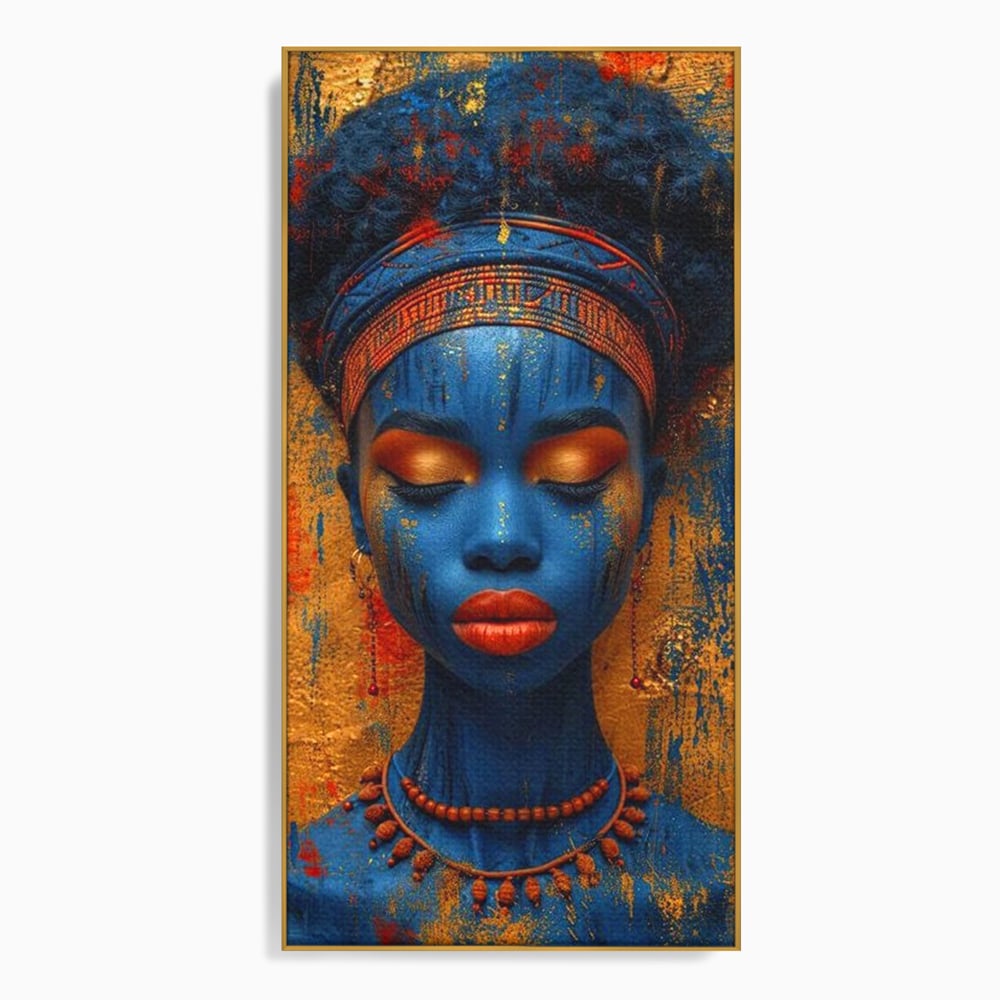 Tablou Canvas Premium LuxCanva® G1013, Frumusete Etnica , Albastru, Aur, Azur, Tribal, Feminism, Printesa, Living, Dormitor, Culori vibrante