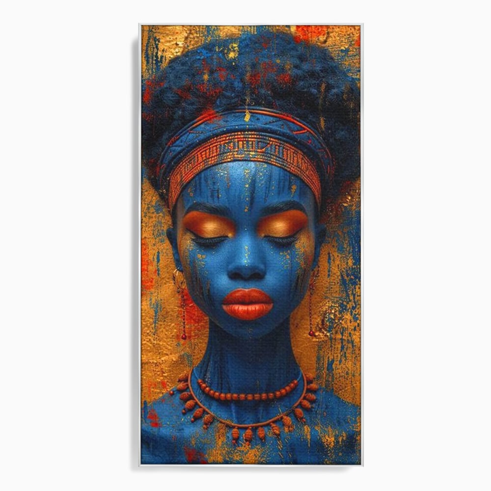 Tablou Canvas Premium LuxCanva® G1013, Frumusete Etnica , Albastru, Aur, Azur, Tribal, Feminism, Printesa, Living, Dormitor, Culori vibrante
