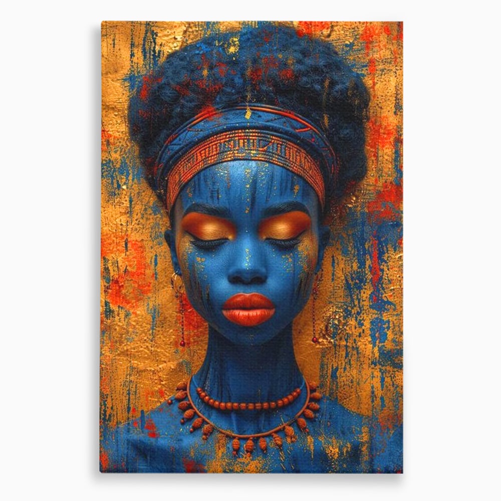 Tablou Canvas Premium LuxCanva® G1013, Frumusete Etnica , Albastru, Aur, Azur, Tribal, Feminism, Printesa, Living, Dormitor, Culori vibrante