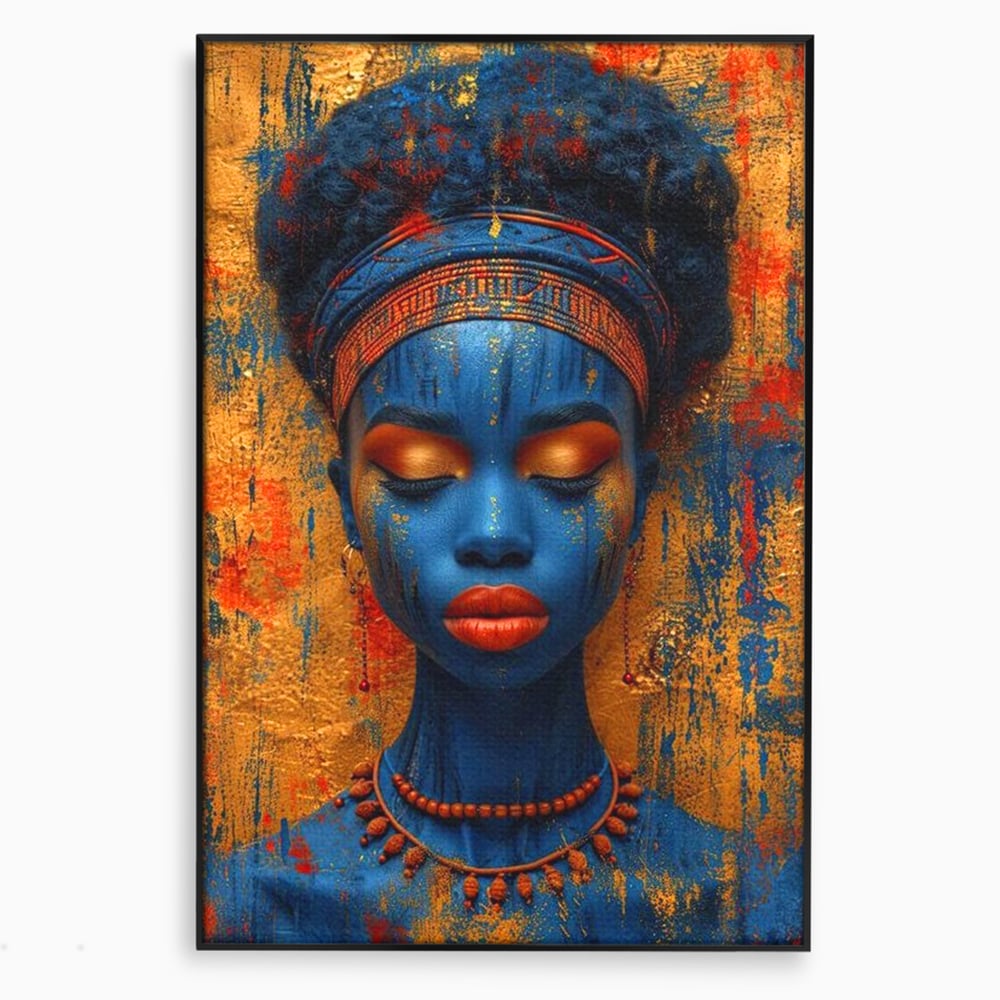 Tablou Canvas Premium LuxCanva® G1013, Frumusete Etnica , Albastru, Aur, Azur, Tribal, Feminism, Printesa, Living, Dormitor, Culori vibrante