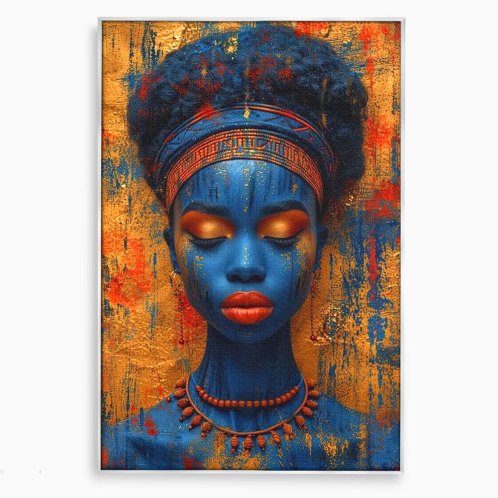 Tablou Canvas Premium LuxCanva® G1013, Frumusete Etnica , Albastru, Aur, Azur, Tribal, Feminism, Printesa, Living, Dormitor, Culori vibrante