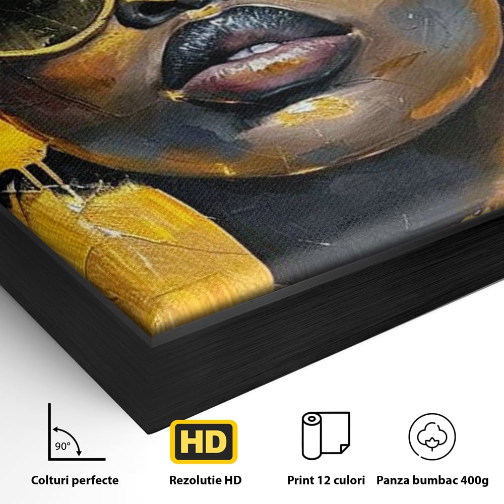 Leinwandbilder Premium LuxCanva® G1014, A Modern Goddess, Afro, Urban, Modern, Gelb, Sonnenbrille, Stil, Wohnen, Schlafzimmer, Wohnzimmer, Lebendige Farben