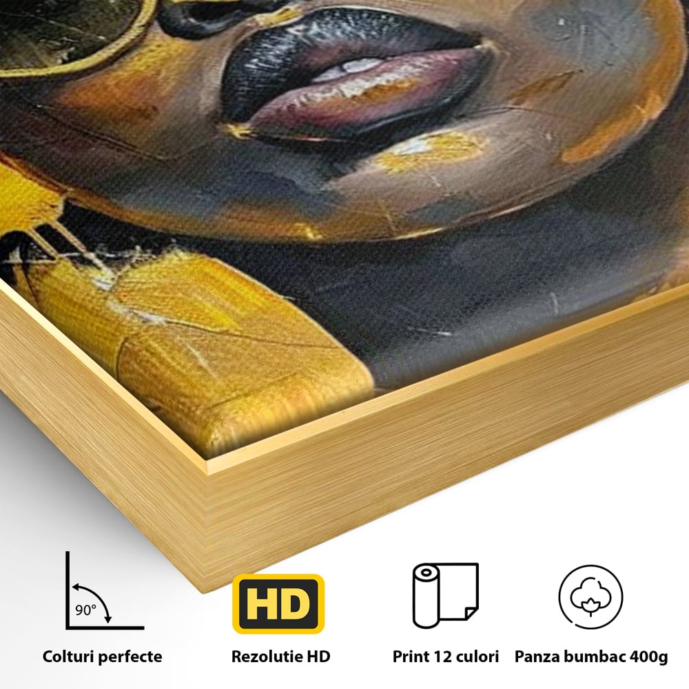 Leinwandbilder Premium LuxCanva® G1014, A Modern Goddess, Afro, Urban, Modern, Gelb, Sonnenbrille, Stil, Wohnen, Schlafzimmer, Wohnzimmer, Lebendige Farben