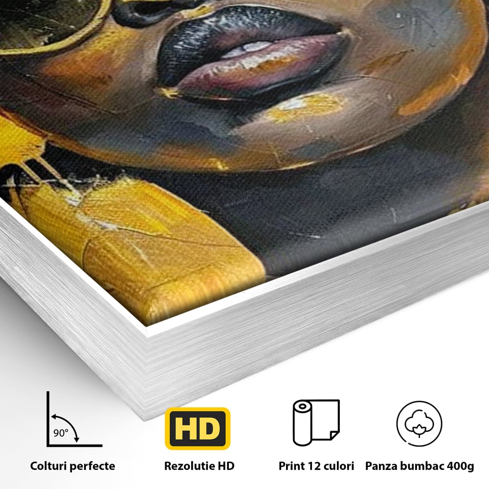 Leinwandbilder Premium LuxCanva® G1014, A Modern Goddess, Afro, Urban, Modern, Gelb, Sonnenbrille, Stil, Wohnen, Schlafzimmer, Wohnzimmer, Lebendige Farben