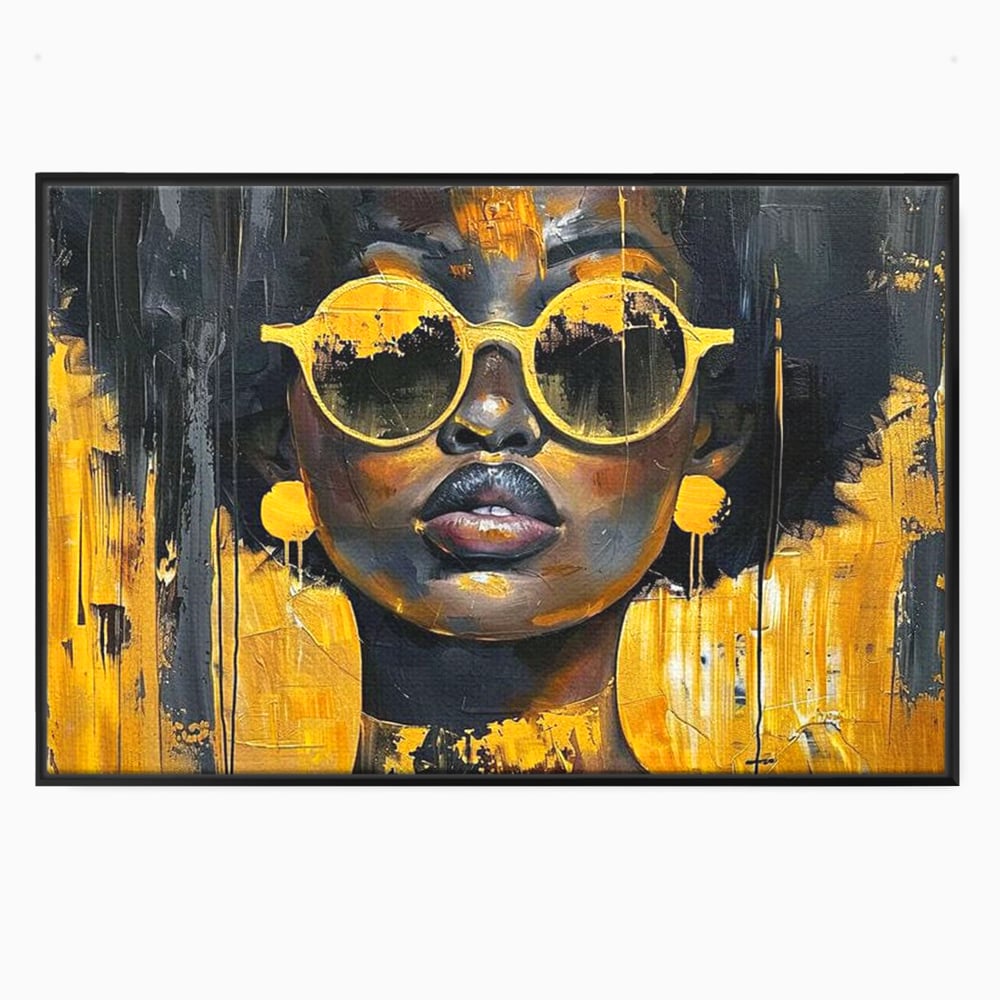 Leinwandbilder Premium LuxCanva® G1014, A Modern Goddess, Afro, Urban, Modern, Gelb, Sonnenbrille, Stil, Wohnen, Schlafzimmer, Wohnzimmer, Lebendige Farben