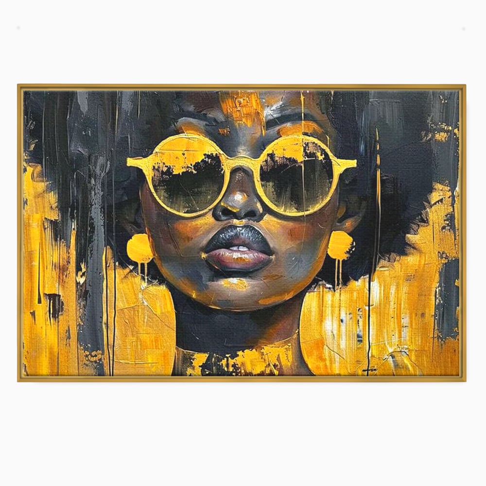 Leinwandbilder Premium LuxCanva® G1014, A Modern Goddess, Afro, Urban, Modern, Gelb, Sonnenbrille, Stil, Wohnen, Schlafzimmer, Wohnzimmer, Lebendige Farben