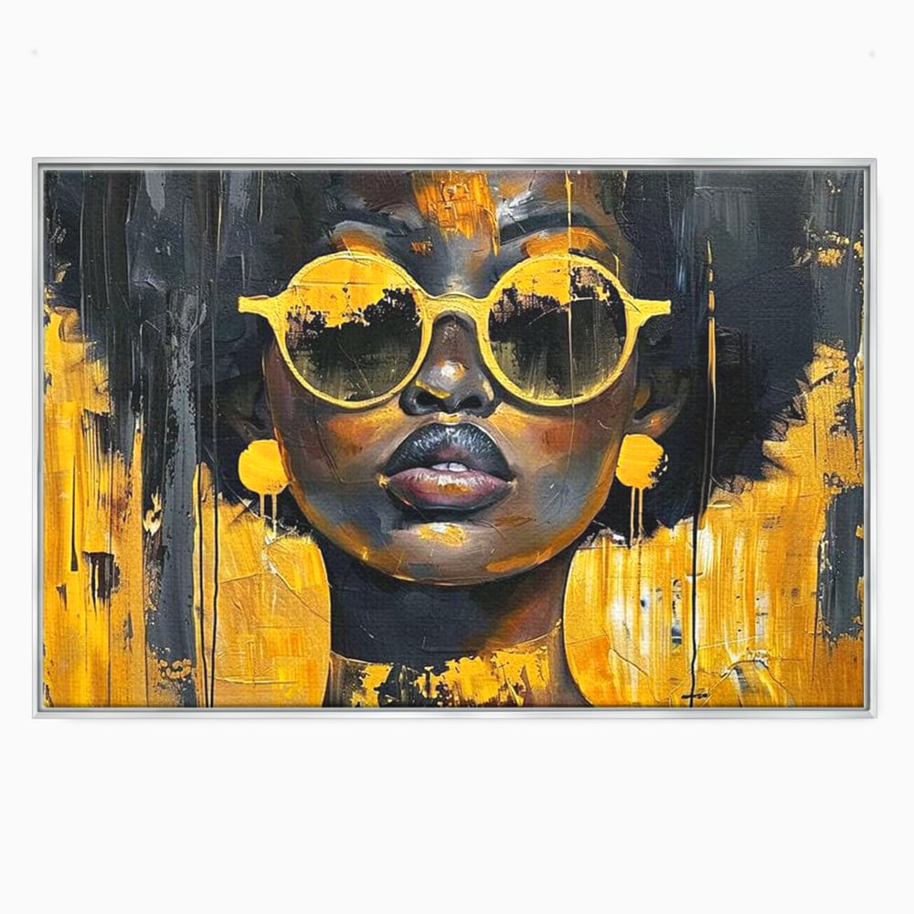 Leinwandbilder Premium LuxCanva® G1014, A Modern Goddess, Afro, Urban, Modern, Gelb, Sonnenbrille, Stil, Wohnen, Schlafzimmer, Wohnzimmer, Lebendige Farben