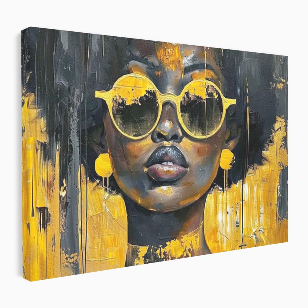 Leinwandbilder Premium LuxCanva® G1014, A Modern Goddess, Afro, Urban, Modern, Gelb, Sonnenbrille, Stil, Wohnen, Schlafzimmer, Wohnzimmer, Lebendige Farben