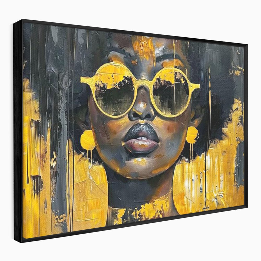 Leinwandbilder Premium LuxCanva® G1014, A Modern Goddess, Afro, Urban, Modern, Gelb, Sonnenbrille, Stil, Wohnen, Schlafzimmer, Wohnzimmer, Lebendige Farben