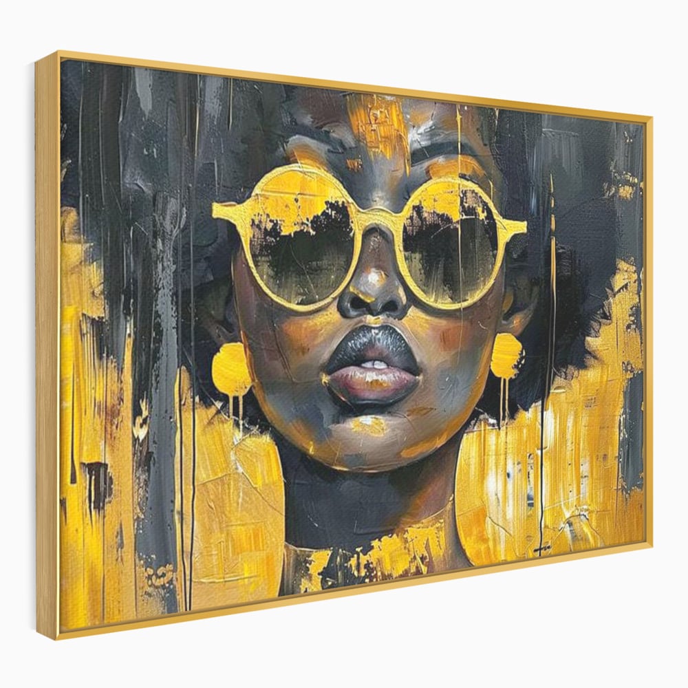 Leinwandbilder Premium LuxCanva® G1014, A Modern Goddess, Afro, Urban, Modern, Gelb, Sonnenbrille, Stil, Wohnen, Schlafzimmer, Wohnzimmer, Lebendige Farben