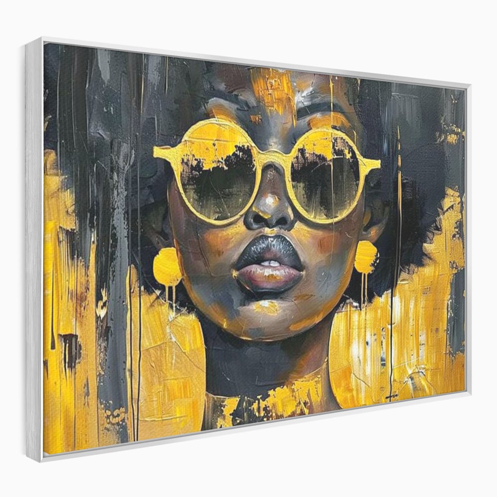 Leinwandbilder Premium LuxCanva® G1014, A Modern Goddess, Afro, Urban, Modern, Gelb, Sonnenbrille, Stil, Wohnen, Schlafzimmer, Wohnzimmer, Lebendige Farben