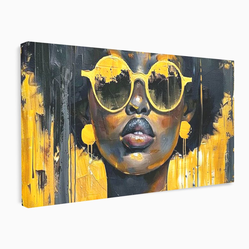 Leinwandbilder Premium LuxCanva® G1014, A Modern Goddess, Afro, Urban, Modern, Gelb, Sonnenbrille, Stil, Wohnen, Schlafzimmer, Wohnzimmer, Lebendige Farben