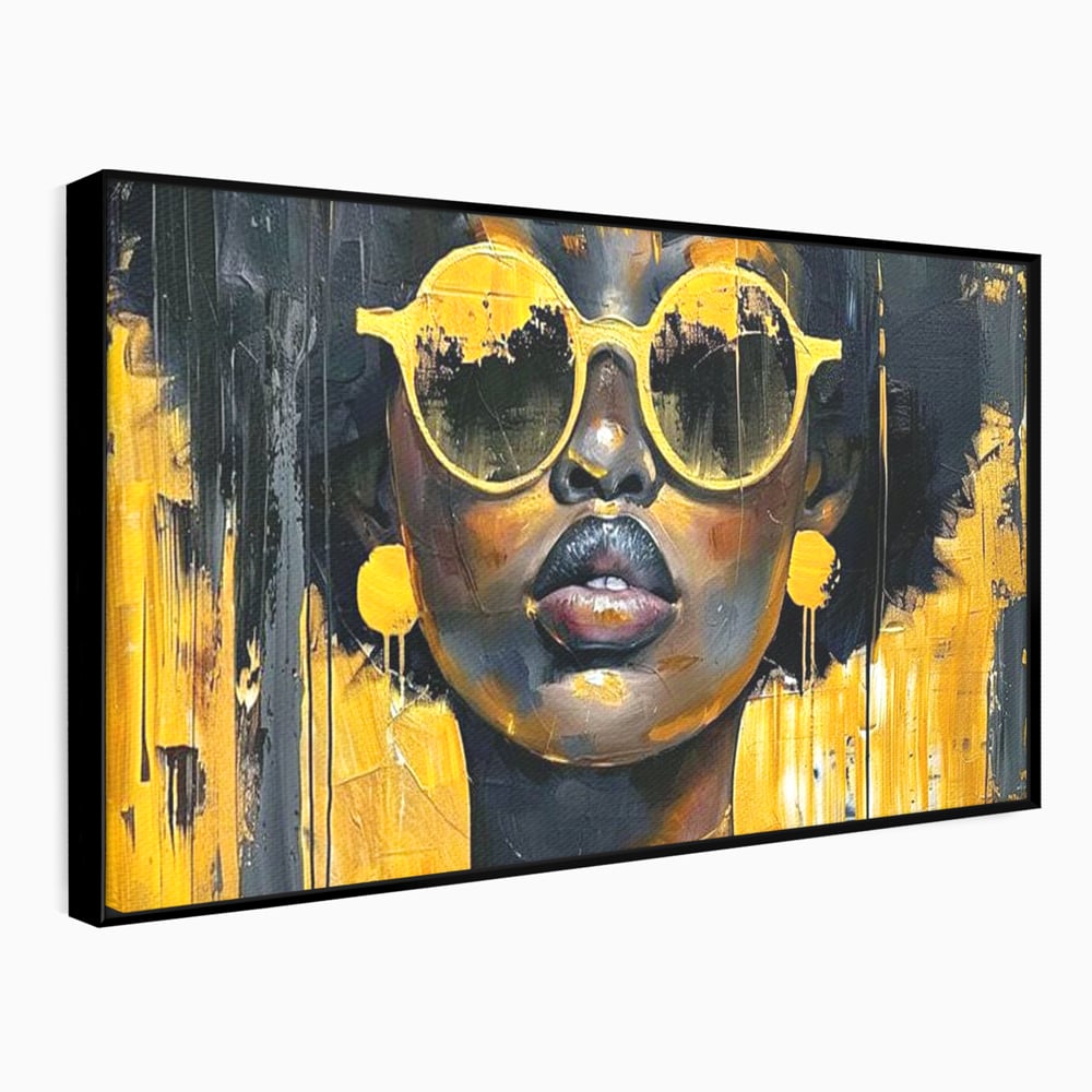 Leinwandbilder Premium LuxCanva® G1014, A Modern Goddess, Afro, Urban, Modern, Gelb, Sonnenbrille, Stil, Wohnen, Schlafzimmer, Wohnzimmer, Lebendige Farben