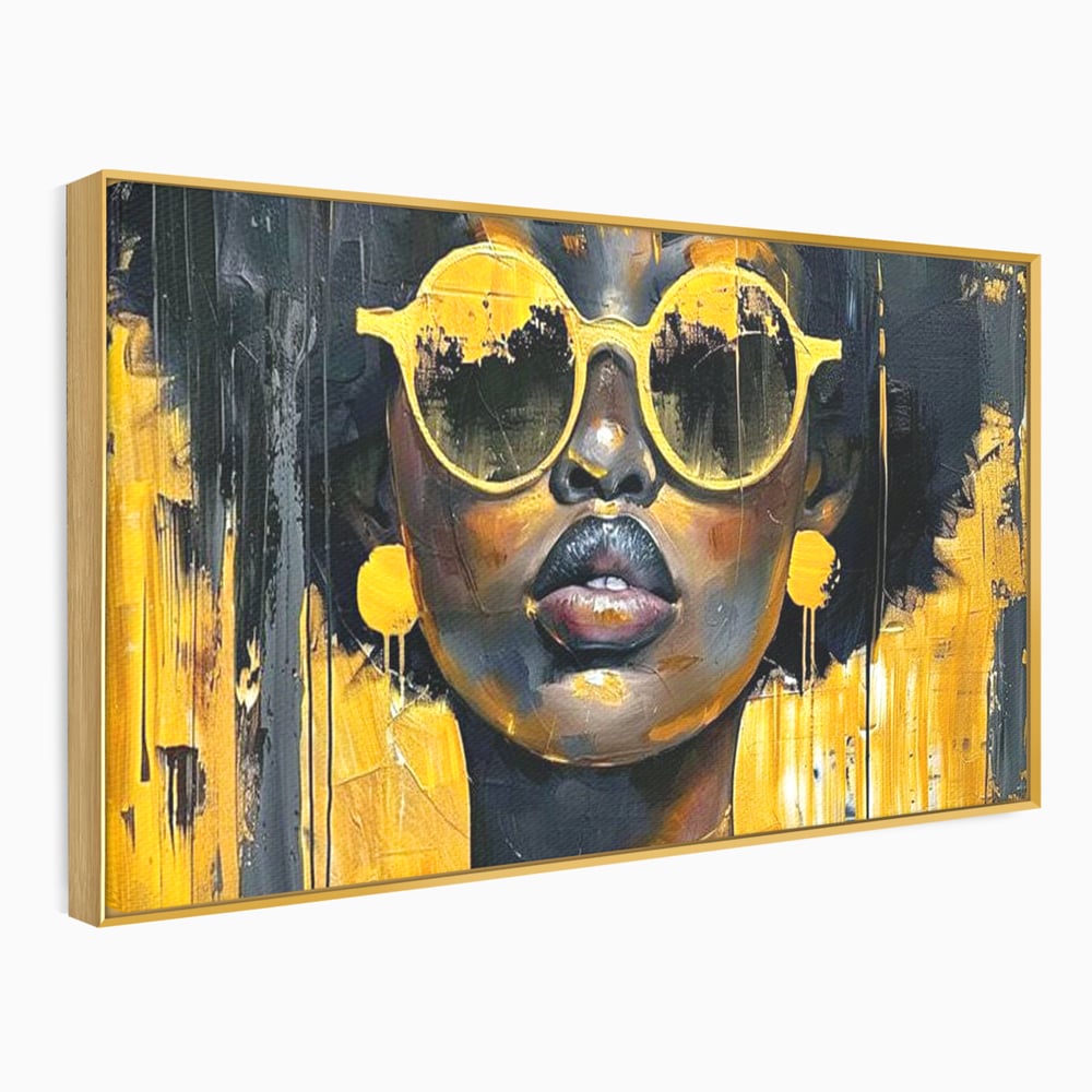 Leinwandbilder Premium LuxCanva® G1014, A Modern Goddess, Afro, Urban, Modern, Gelb, Sonnenbrille, Stil, Wohnen, Schlafzimmer, Wohnzimmer, Lebendige Farben