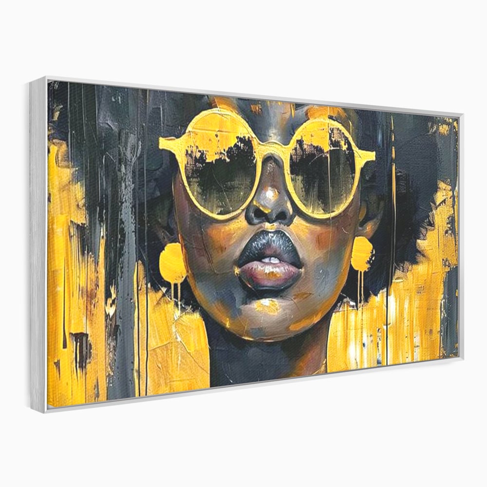 Leinwandbilder Premium LuxCanva® G1014, A Modern Goddess, Afro, Urban, Modern, Gelb, Sonnenbrille, Stil, Wohnen, Schlafzimmer, Wohnzimmer, Lebendige Farben