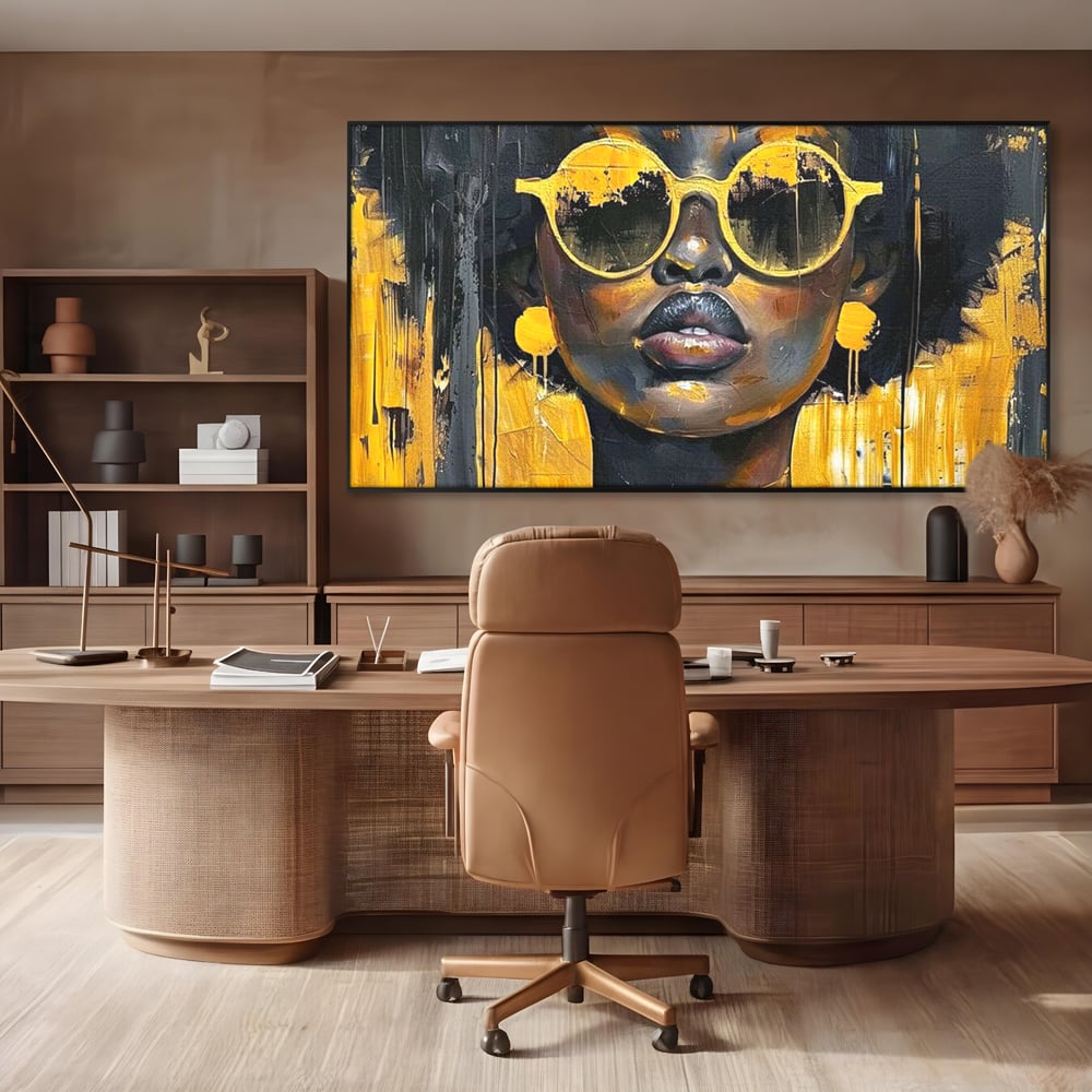 Leinwandbilder Premium LuxCanva® G1014, A Modern Goddess, Afro, Urban, Modern, Gelb, Sonnenbrille, Stil, Wohnen, Schlafzimmer, Wohnzimmer, Lebendige Farben