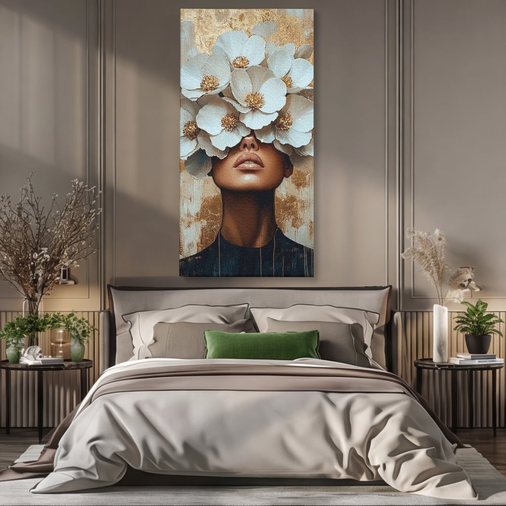 Leinwandbilder Premium LuxCanva® G1015, Floral Dream , Anmut, Blumig, Floral, Natur, Zartheit, Weiß, Gold, Reinheit, Eleganz, Wohnen, Schlafzimmer, Lebendige Farben