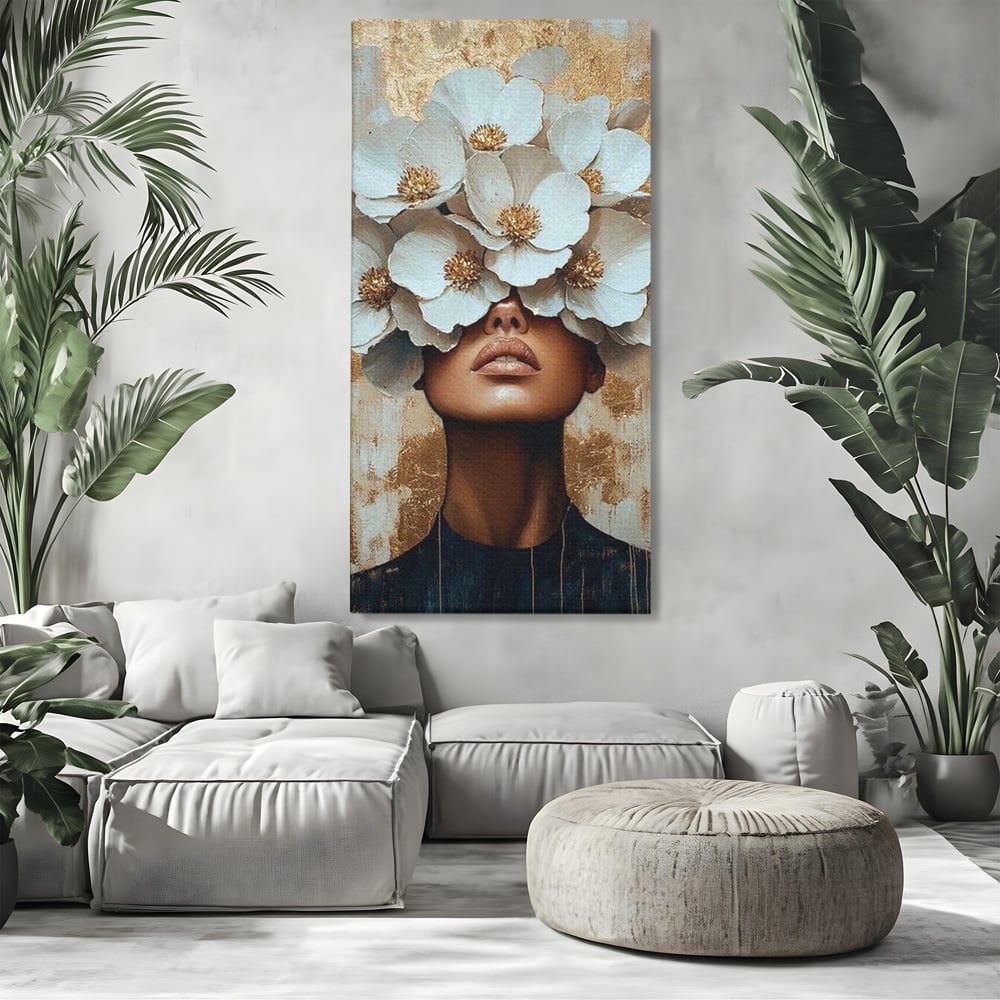 Leinwandbilder Premium LuxCanva® G1015, Floral Dream , Anmut, Blumig, Floral, Natur, Zartheit, Weiß, Gold, Reinheit, Eleganz, Wohnen, Schlafzimmer, Lebendige Farben