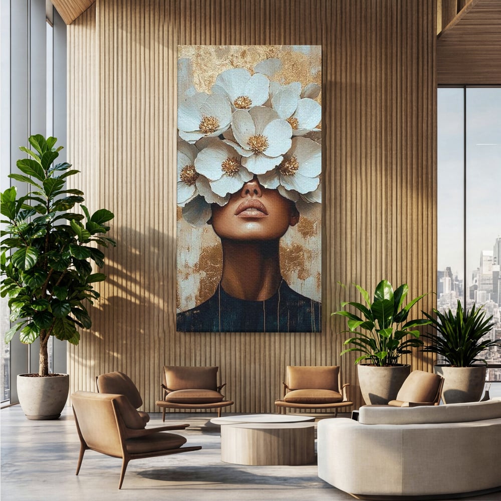 Leinwandbilder Premium LuxCanva® G1015, Floral Dream , Anmut, Blumig, Floral, Natur, Zartheit, Weiß, Gold, Reinheit, Eleganz, Wohnen, Schlafzimmer, Lebendige Farben