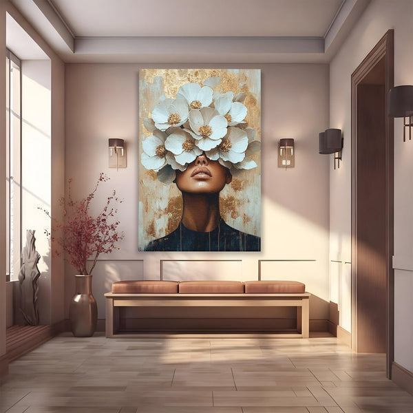Leinwandbilder Premium LuxCanva® G1015, Floral Dream , Anmut, Blumig, Floral, Natur, Zartheit, Weiß, Gold, Reinheit, Eleganz, Wohnen, Schlafzimmer, Lebendige Farben