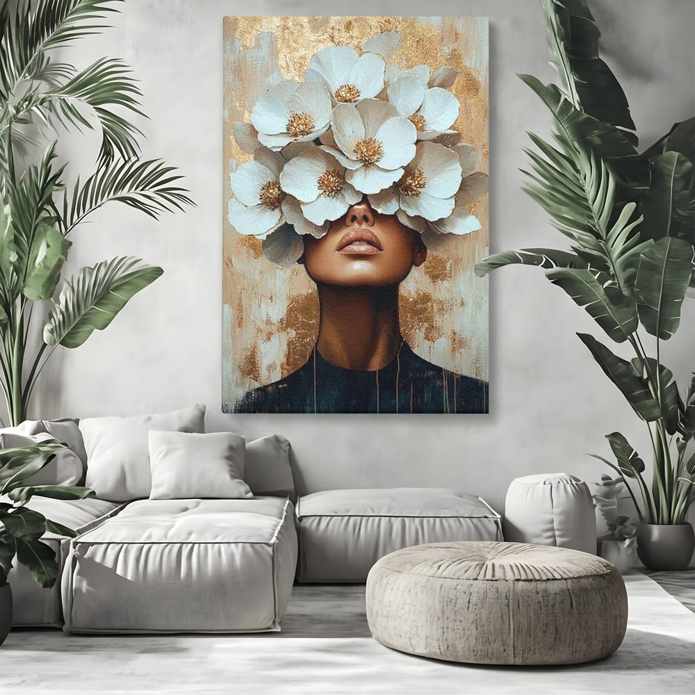 Leinwandbilder Premium LuxCanva® G1015, Floral Dream , Anmut, Blumig, Floral, Natur, Zartheit, Weiß, Gold, Reinheit, Eleganz, Wohnen, Schlafzimmer, Lebendige Farben