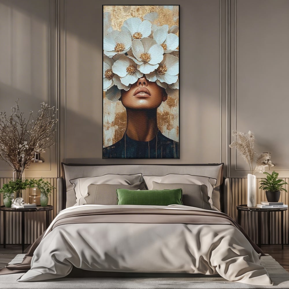 Leinwandbilder Premium LuxCanva® G1015, Floral Dream , Anmut, Blumig, Floral, Natur, Zartheit, Weiß, Gold, Reinheit, Eleganz, Wohnen, Schlafzimmer, Lebendige Farben