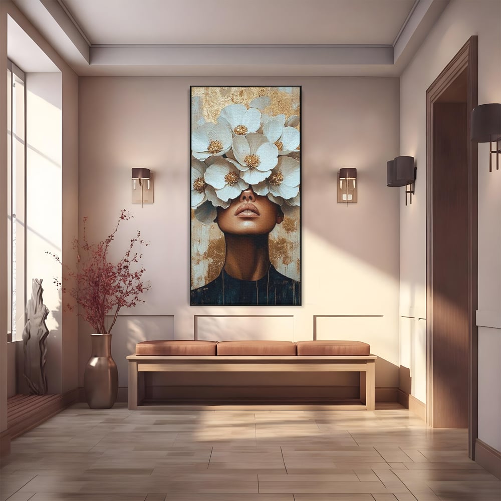 Leinwandbilder Premium LuxCanva® G1015, Floral Dream , Anmut, Blumig, Floral, Natur, Zartheit, Weiß, Gold, Reinheit, Eleganz, Wohnen, Schlafzimmer, Lebendige Farben