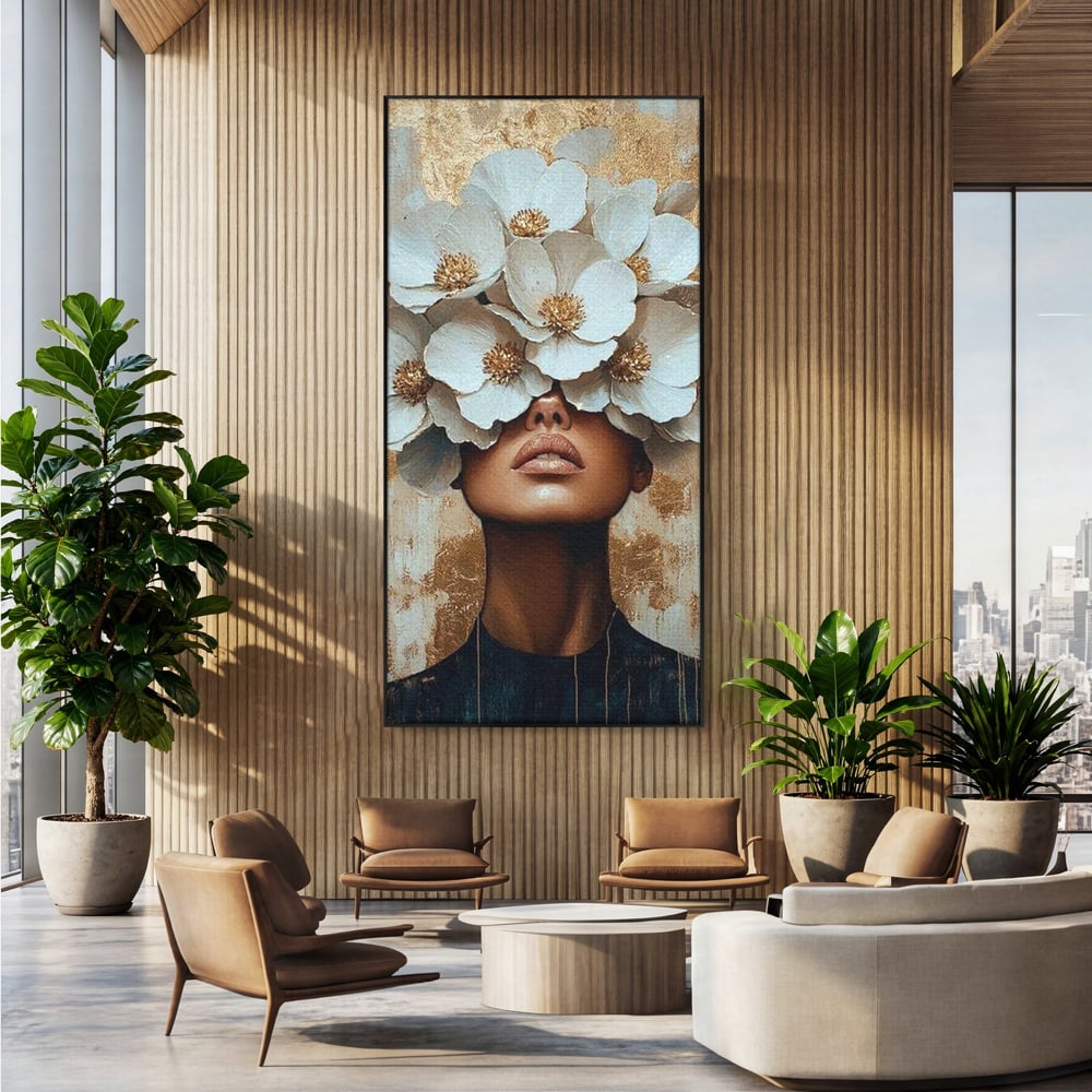 Leinwandbilder Premium LuxCanva® G1015, Floral Dream , Anmut, Blumig, Floral, Natur, Zartheit, Weiß, Gold, Reinheit, Eleganz, Wohnen, Schlafzimmer, Lebendige Farben