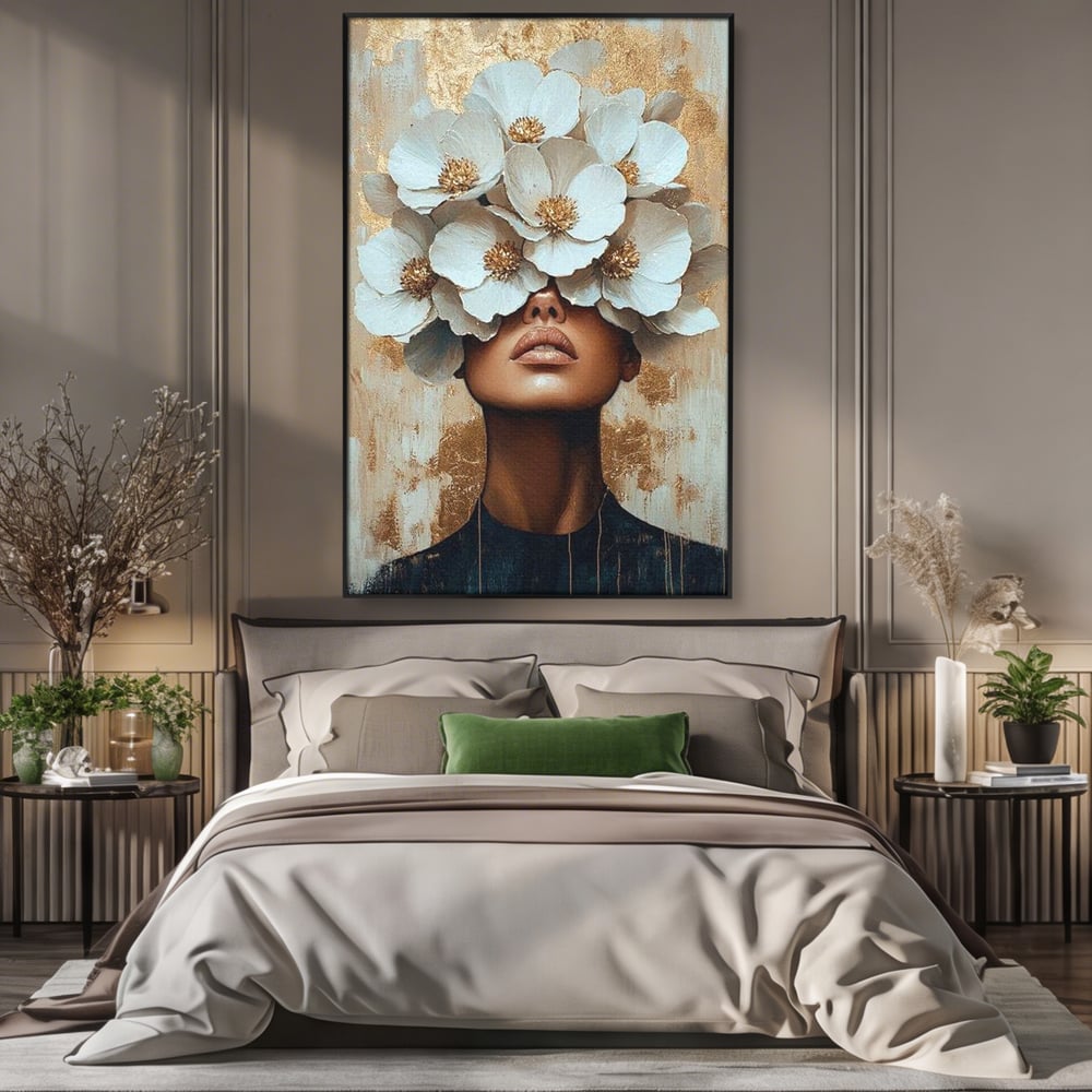 Leinwandbilder Premium LuxCanva® G1015, Floral Dream , Anmut, Blumig, Floral, Natur, Zartheit, Weiß, Gold, Reinheit, Eleganz, Wohnen, Schlafzimmer, Lebendige Farben