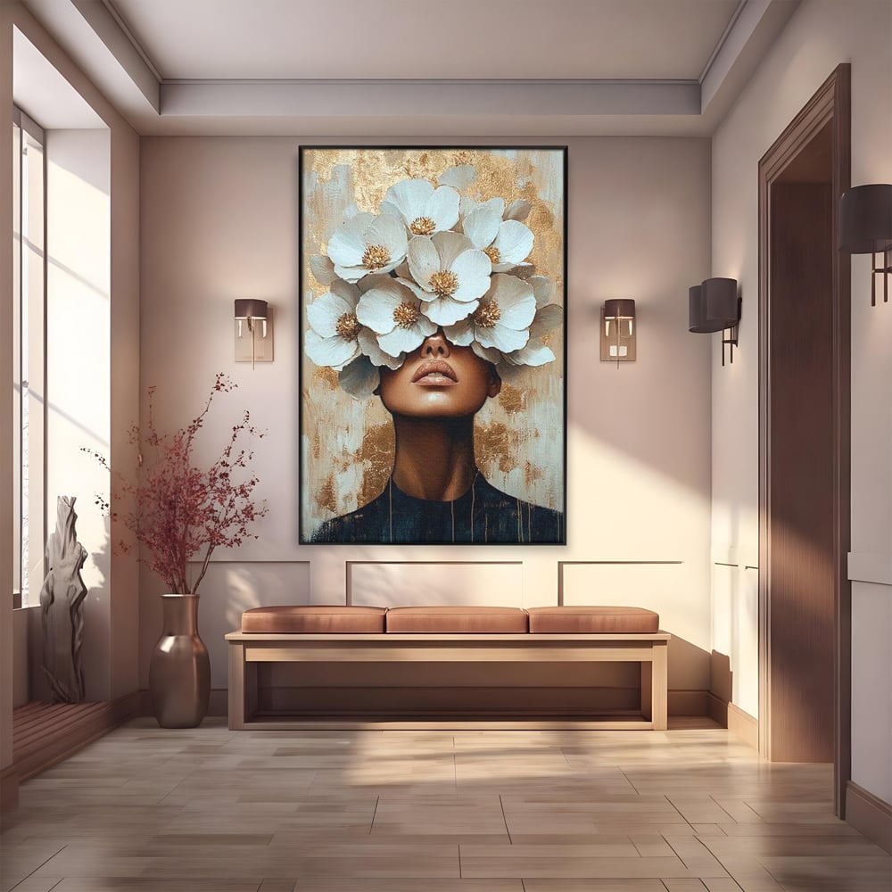 Leinwandbilder Premium LuxCanva® G1015, Floral Dream , Anmut, Blumig, Floral, Natur, Zartheit, Weiß, Gold, Reinheit, Eleganz, Wohnen, Schlafzimmer, Lebendige Farben