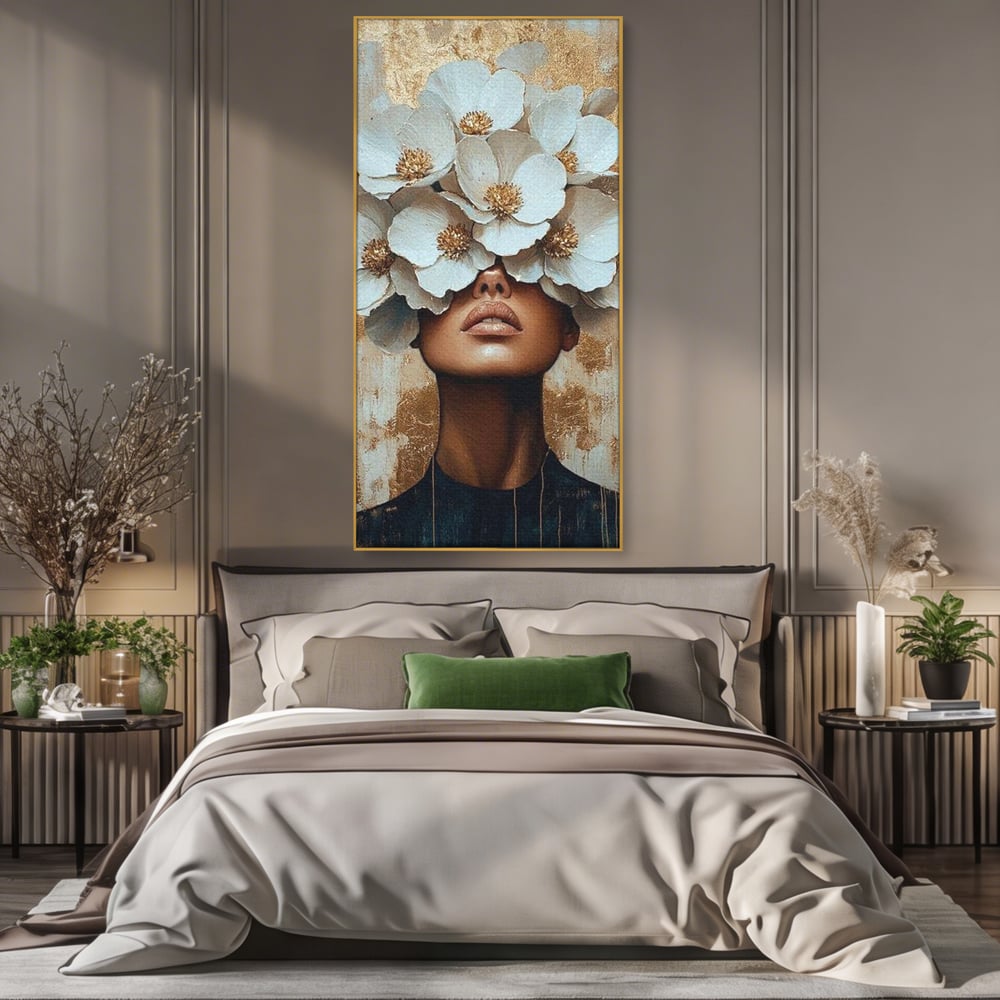 Leinwandbilder Premium LuxCanva® G1015, Floral Dream , Anmut, Blumig, Floral, Natur, Zartheit, Weiß, Gold, Reinheit, Eleganz, Wohnen, Schlafzimmer, Lebendige Farben