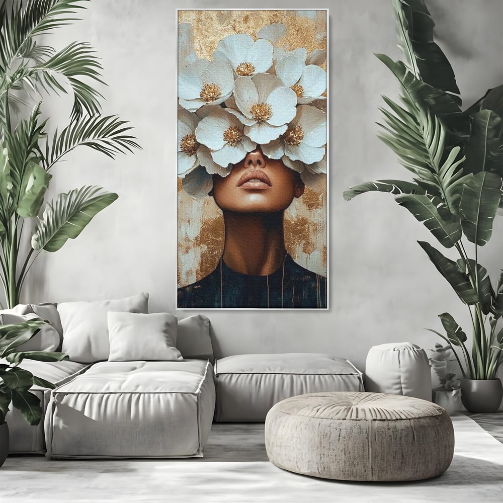 Leinwandbilder Premium LuxCanva® G1015, Floral Dream , Anmut, Blumig, Floral, Natur, Zartheit, Weiß, Gold, Reinheit, Eleganz, Wohnen, Schlafzimmer, Lebendige Farben