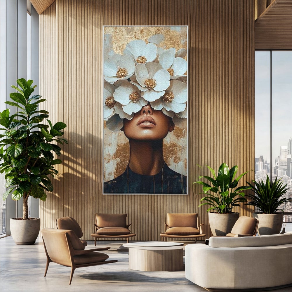 Leinwandbilder Premium LuxCanva® G1015, Floral Dream , Anmut, Blumig, Floral, Natur, Zartheit, Weiß, Gold, Reinheit, Eleganz, Wohnen, Schlafzimmer, Lebendige Farben