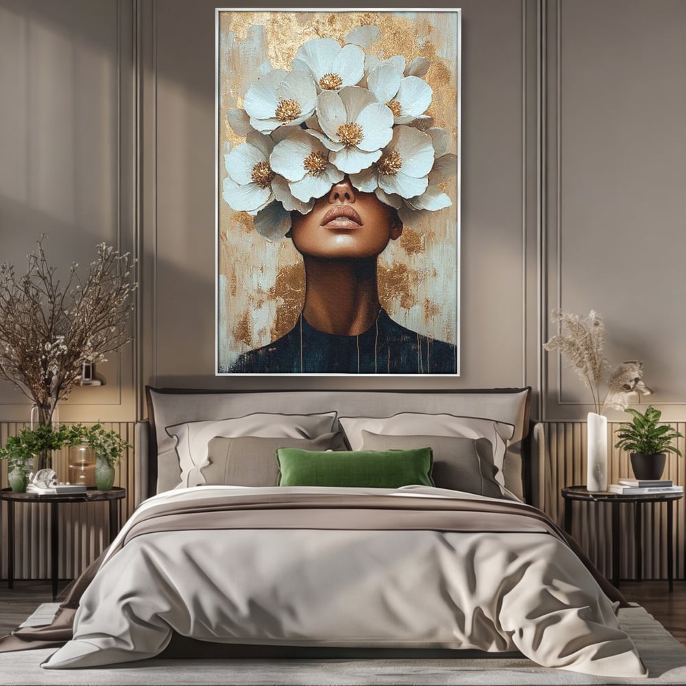 Leinwandbilder Premium LuxCanva® G1015, Floral Dream , Anmut, Blumig, Floral, Natur, Zartheit, Weiß, Gold, Reinheit, Eleganz, Wohnen, Schlafzimmer, Lebendige Farben