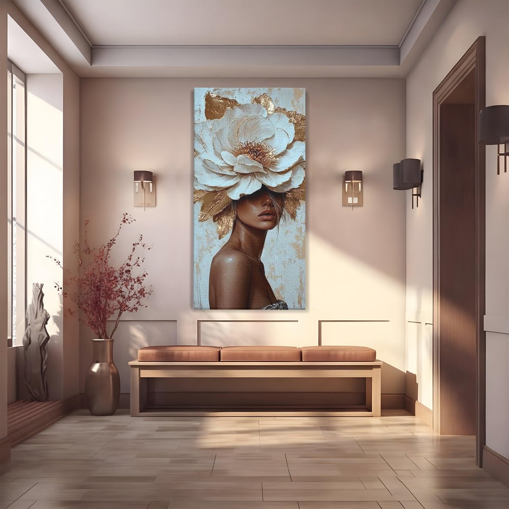 Tablou Canvas Premium LuxCanva® G1016, Regina Petalelor , Gratie, Floare, Buchet, Delicatete, Coronita, Aur, Petale, Eleganta, Living, Dormitor, Culori vibrante
