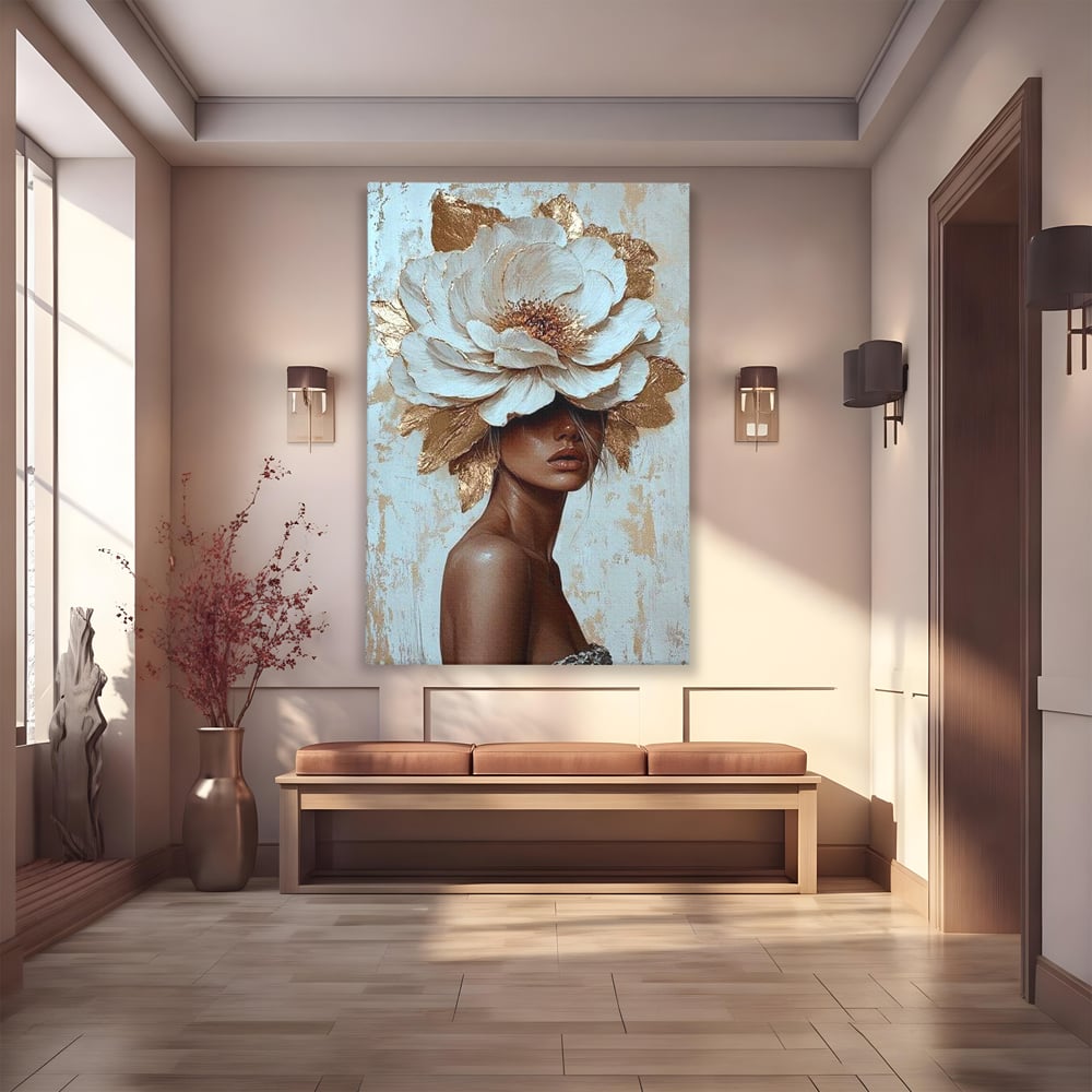Tablou Canvas Premium LuxCanva® G1016, Regina Petalelor , Gratie, Floare, Buchet, Delicatete, Coronita, Aur, Petale, Eleganta, Living, Dormitor, Culori vibrante